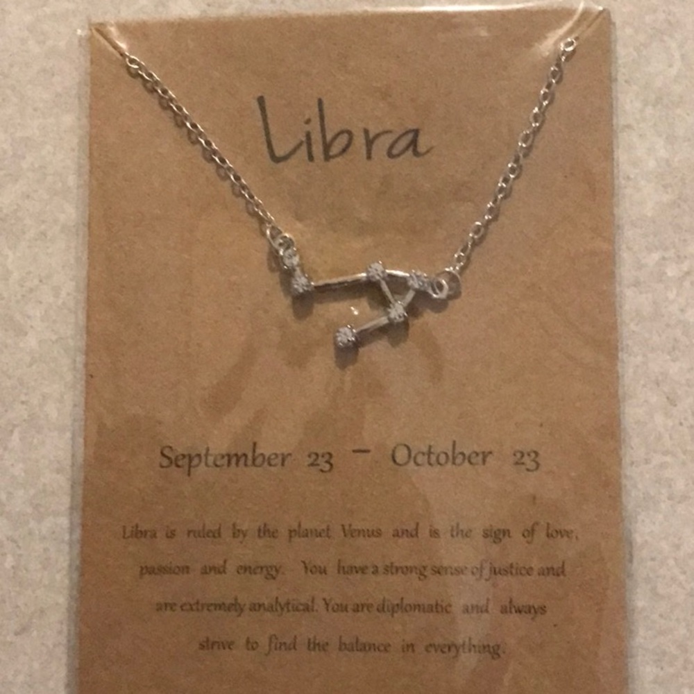 Libra Zodiac Constellation Necklace, silver tone